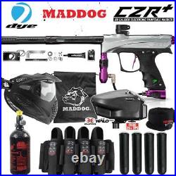 Maddog DYE CZR+. Cal Full Auto Paintball Gun Marker Elite Starter Kit GreyPurple