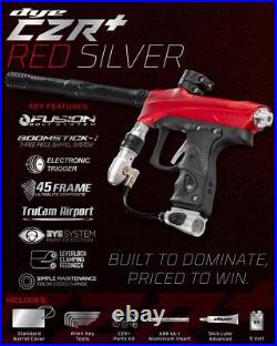 Maddog DYE CZR+. Cal Full Auto Paintball Gun Marker Elite Starter Kit Red Silver