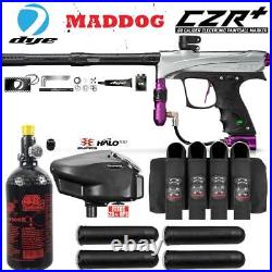 Maddog DYE CZR+ Full Auto Paintball Gun Marker Advanced Starter Kit Grey Purple