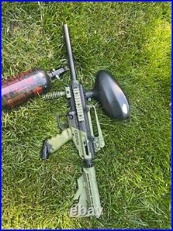 Paintball gun used, Color=Green, 500+ paintballs, head gear, body gear, etc