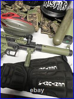 Tippmann Cronus Tactical Paintball Gun Marker Black / Olive Vest Pad Helmet +