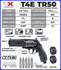 Umarex T4E TR50.50 Cal CO2 Paintball Marker 2292112 with 5x12gr CO2 Tank Bundle